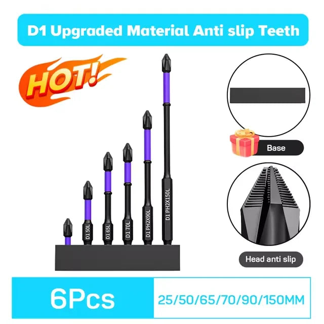 6/12 Embouts de tournevis magnétiques antidérapants antichocs Phillips embouts à chocs tige hexagonale en acier allié adaptés aux outils électriques