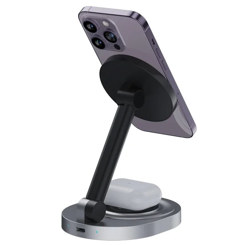 Magnetic 2 In 1 Wireless Charger Stand  Pad Fast Charging Station Dock For iPhone 15 14 13 12 Pro Max Apple Watch 8 7 6 Airpods - Shoppiline