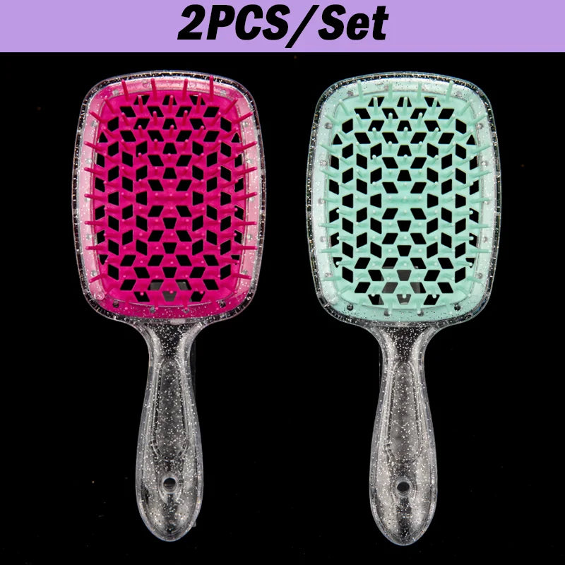 2Pcs Professional Detangling Hair Brush & Comb Set Hollow Out Anti-static Scalp Massage Hairbrush for Wet Dry Hair Styling