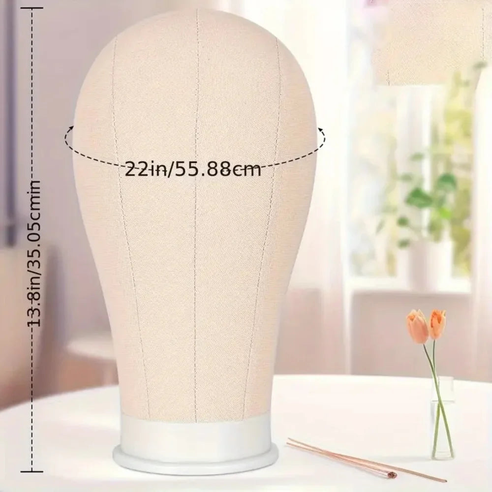 Wig Stand & 22 in Head Combination set，Canvas Wig Head Stand with Mannequin Head for Wigs Manikin Head Block Set for Wigs Making