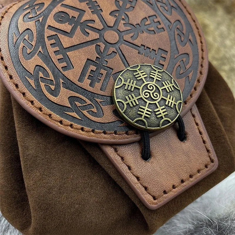 Steampunk Medieval Punk Style Fanny Packs for Men Pu Leather Coin Purse Hangable Belt Waist Bag Drawstring Hip Belt Bag Cosplay