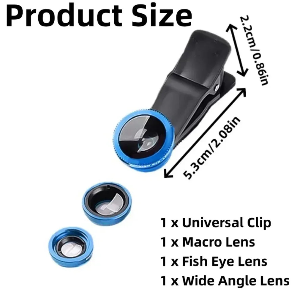 Objectif 3 en 1 Fisheye Grand Angle Zoom 0,67X Macro pour Téléphone Kits d'Objectifs Caméra pour Smartphone Objectif Zoom Fisheye avec Clip Téléphone