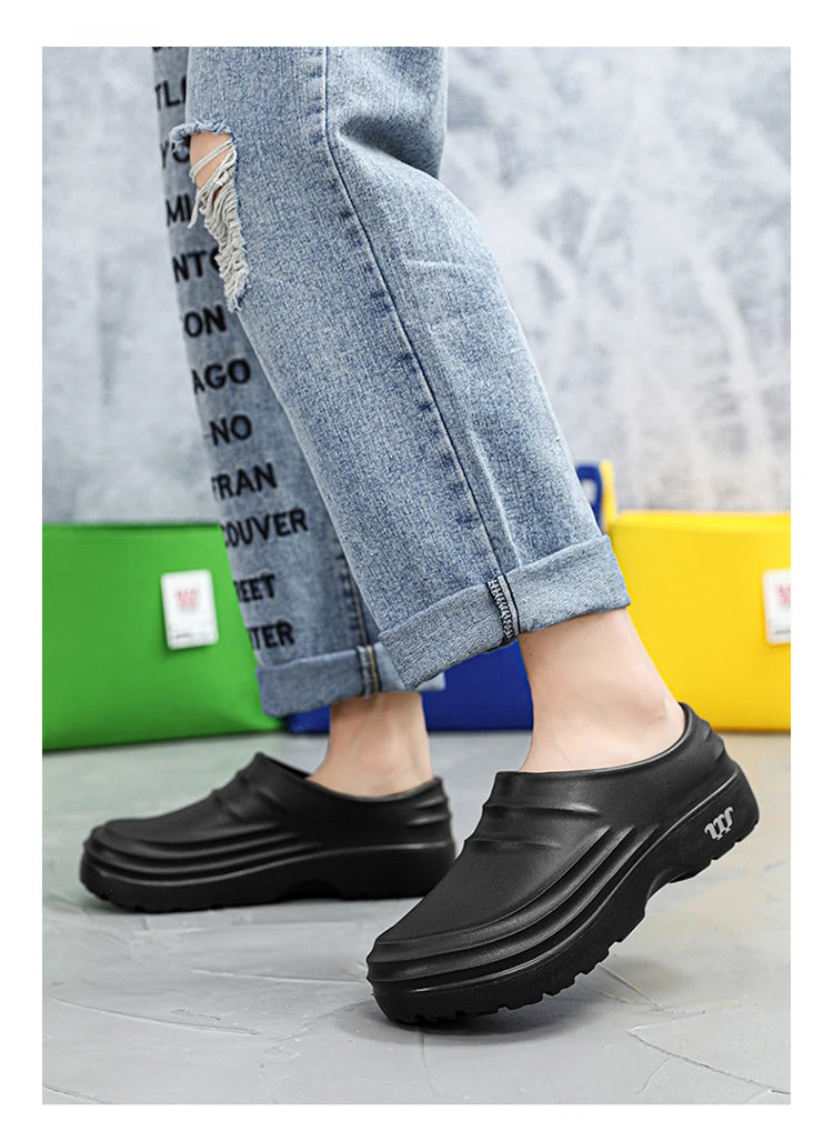 New Men's Anti-slip Chef Shoes Sandals For Men Working Shoes Waterproof Fashion Garden Shoes Clogs For Beach Slippers Size 36-48