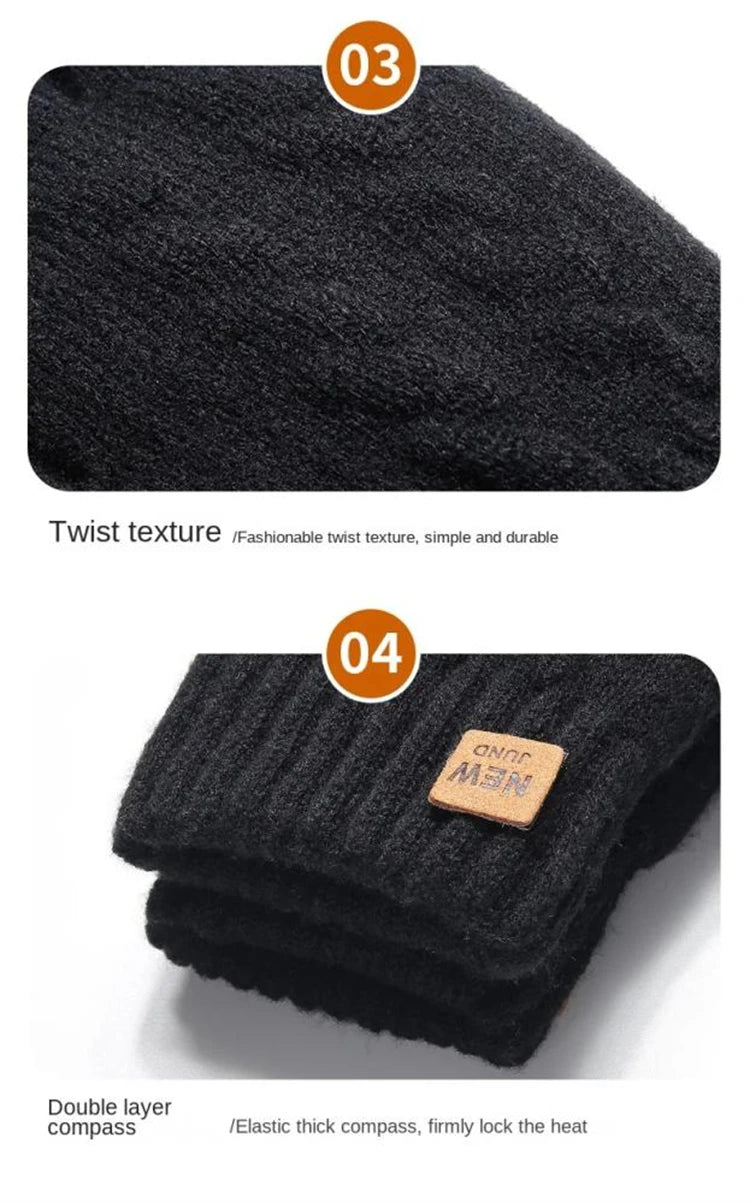 Velvet Touch Screen Gloves Fashionable Black Woven Winter Gloves Men's and Women's Warm and Hot Typing Gloves