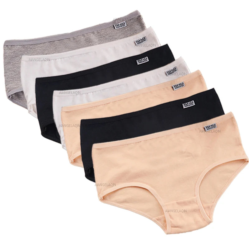 7Pcs/Lot Women Panties Cotton Underwear Breathable Soft Sexy Lingerie Female Briefs Girls Cute Solid Color Underpants Plus Size