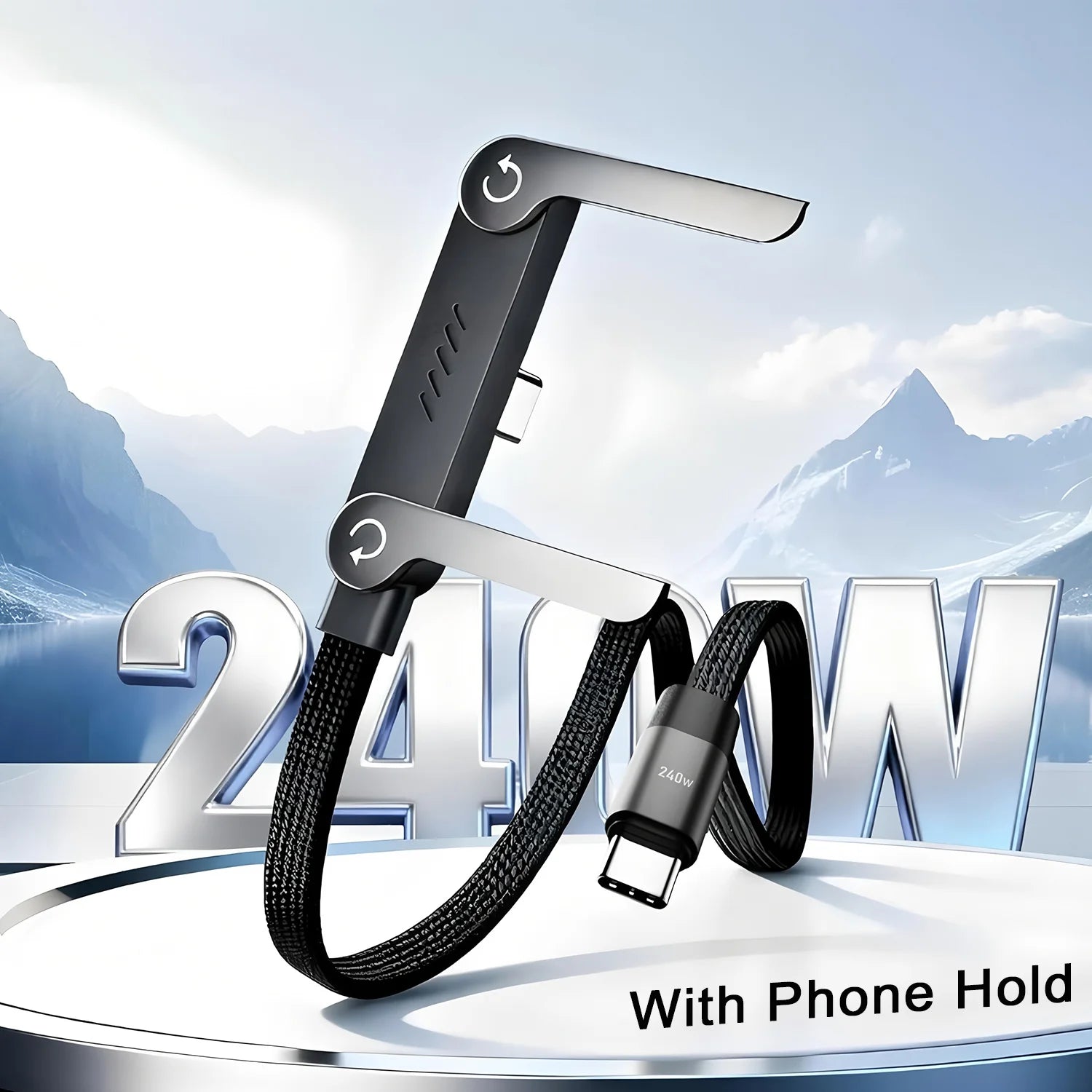 2-IN-1 Type-C Cable Foldable Mobile Phone Holder 240W Fast Charging Data Cable Multifunction Phone Charge Bracket Dual PD cable - Shoppiline