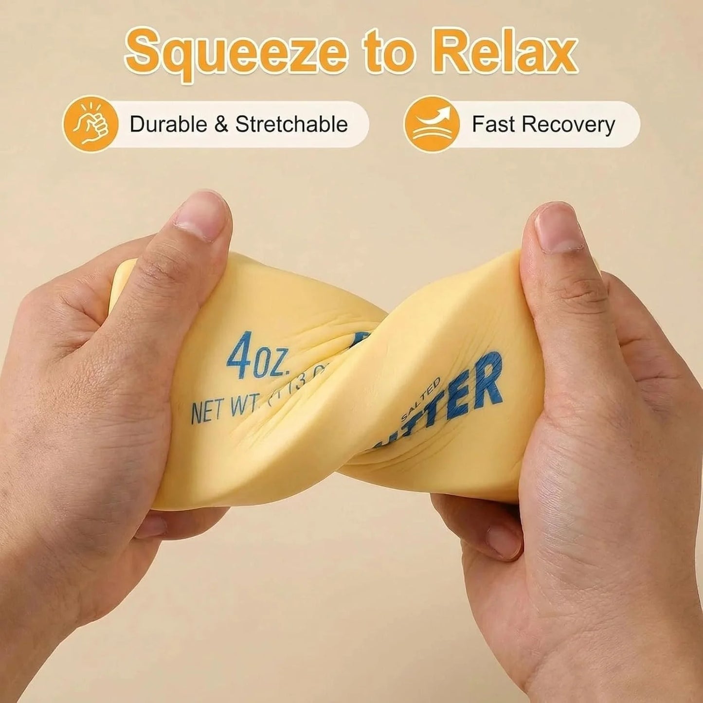 Slow Rebound Realistic Butter Stick Squeeze Stress Balls 2026 New Upgraded Wet Slow Rebound Soft Fidget Toys Cute Simulation Butter Shape Decompression Toy Effective Anxiety Relief Portable Pocket Play Toy Perfect Party Favor