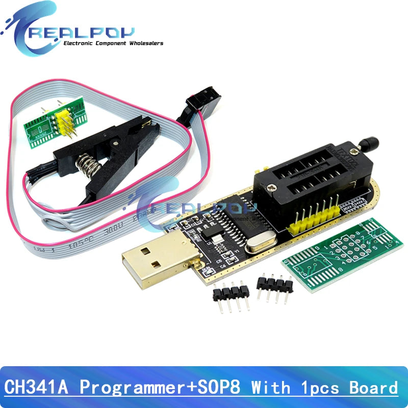 Programmateur CH341A + adaptateur SOIC8 + pince SOP8 avec câble + adaptateur 1,8 V Programmateur USB CH341A EEPROM Flash BIOS adaptateur ZIF