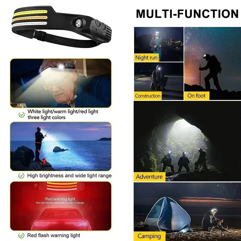 Induction LED Headlamp 1200Mah Rechargeable Waterproof Lightweight Flashlight Working Hiking Camping Running Portable Lantern