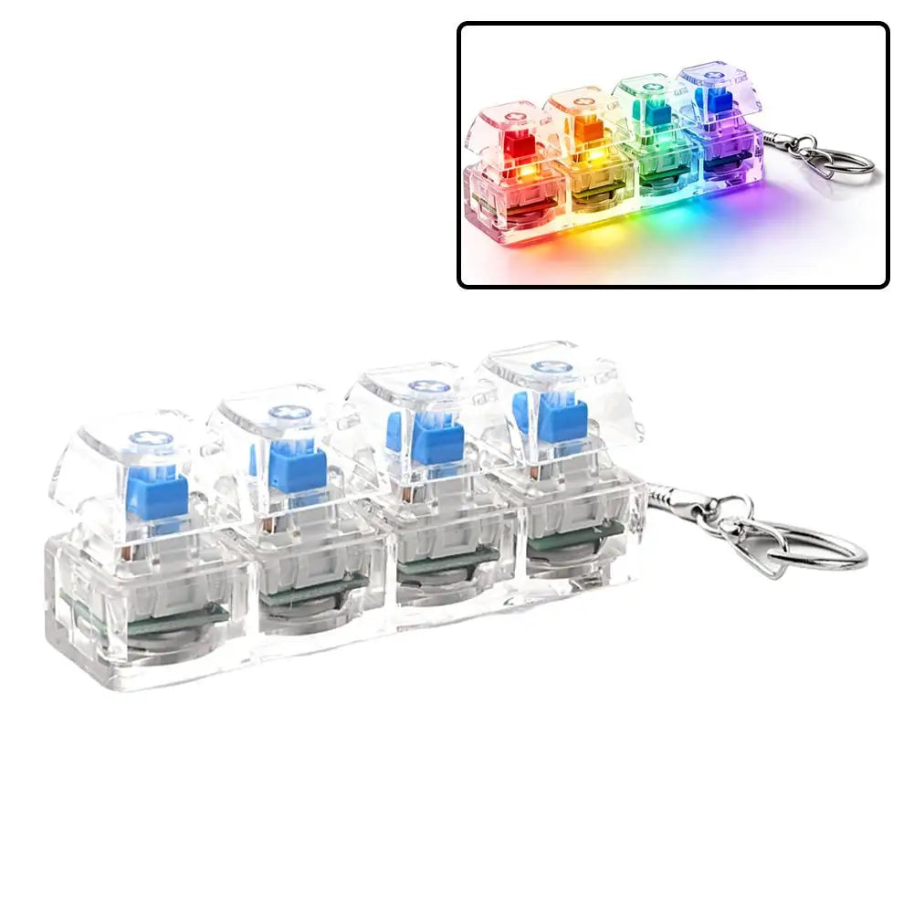 1Pcs LED Keyboard Keychain Fidget Toys For Adults RGB 4-Button Keys Keyboard Keycaps Fidget Toy For Stress Relief Keyboard Cap
