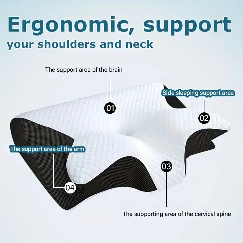 1pc Memory Foam Cervical Pillow, 2 in 1 Ergonomic Contour Orthopedic Pillow for Neck Pain, Contoured Support Pillows,Neck Pillow - Shoppiline
