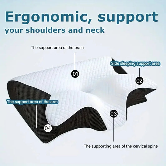 1pc Memory Foam Cervical Pillow, 2 in 1 Ergonomic Contour Orthopedic Pillow for Neck Pain, Contoured Support Pillows,Neck Pillow - Shoppiline