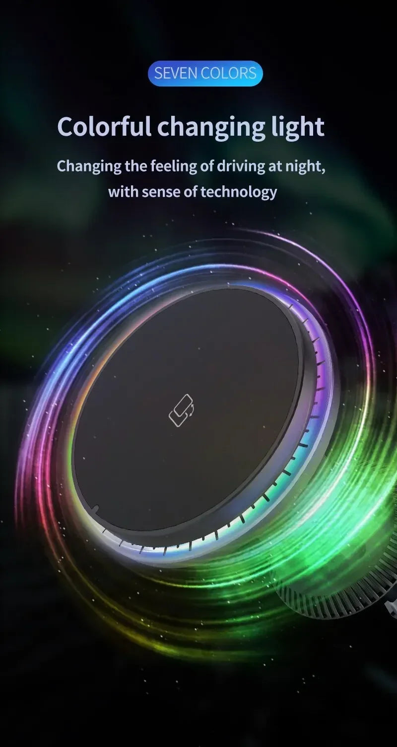 Magnetic Car Wireless Charger RGB For iPhone12 13 14 15 16 17 Pro Max Macsafe Car Phone Holder Stand Mount Fast Charging Station - Shoppiline