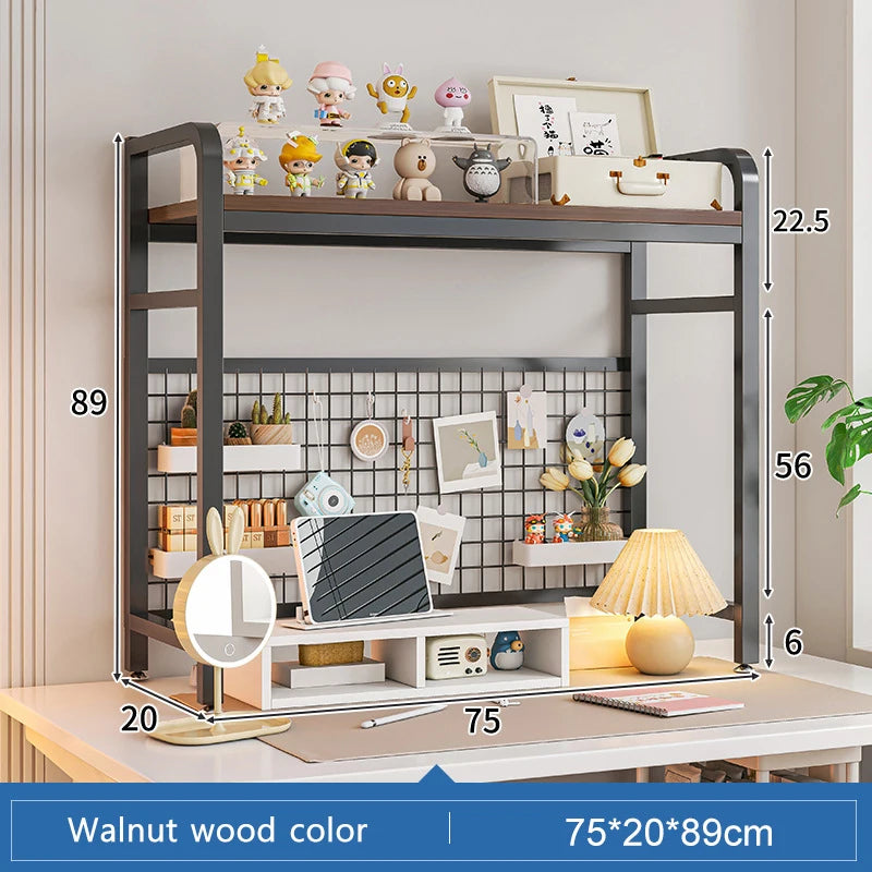 Bookcase Gaming Table Grid Bookshelf Desktop Multi-layer Wrought Iron Shelf Student Computer Desk Table  Wooden Shelves Rack