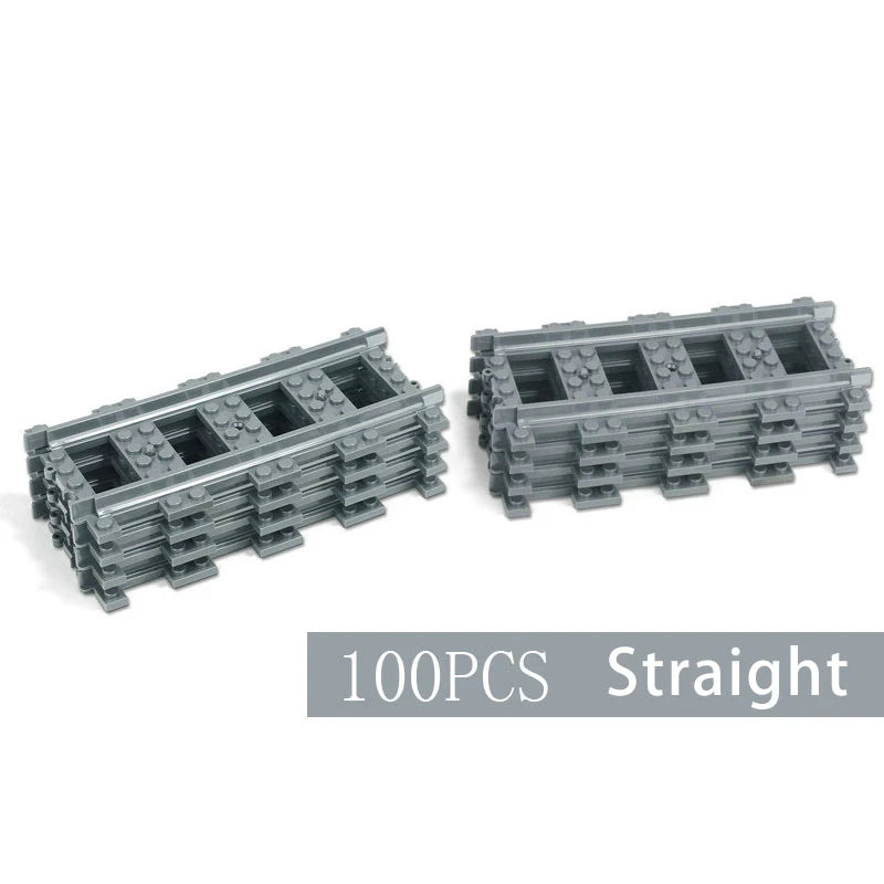 Straight Train Tracks Curved Accessories Car Blocks Building Sets DIY 10-100 Pcs Kids Toys MOC Bricks City Switch Rail Crossing