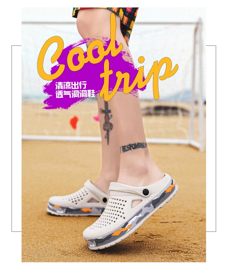 Men's summer casual hole shoes non slip lightweight breathable Two wearing men's sandals fashion comfort beach shoes slippers