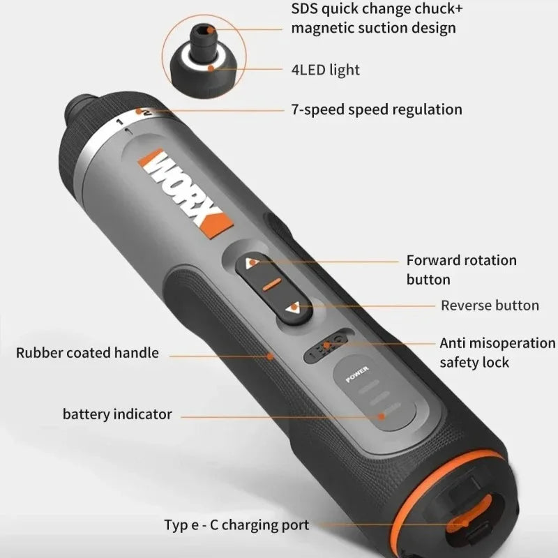 Worx 30 Bit Sets Power Tools WX242 Electrical Screwdriver Set Smart Cordless Drill Screwdrivers USB Rechargeable Set Home Repair - Shoppiline