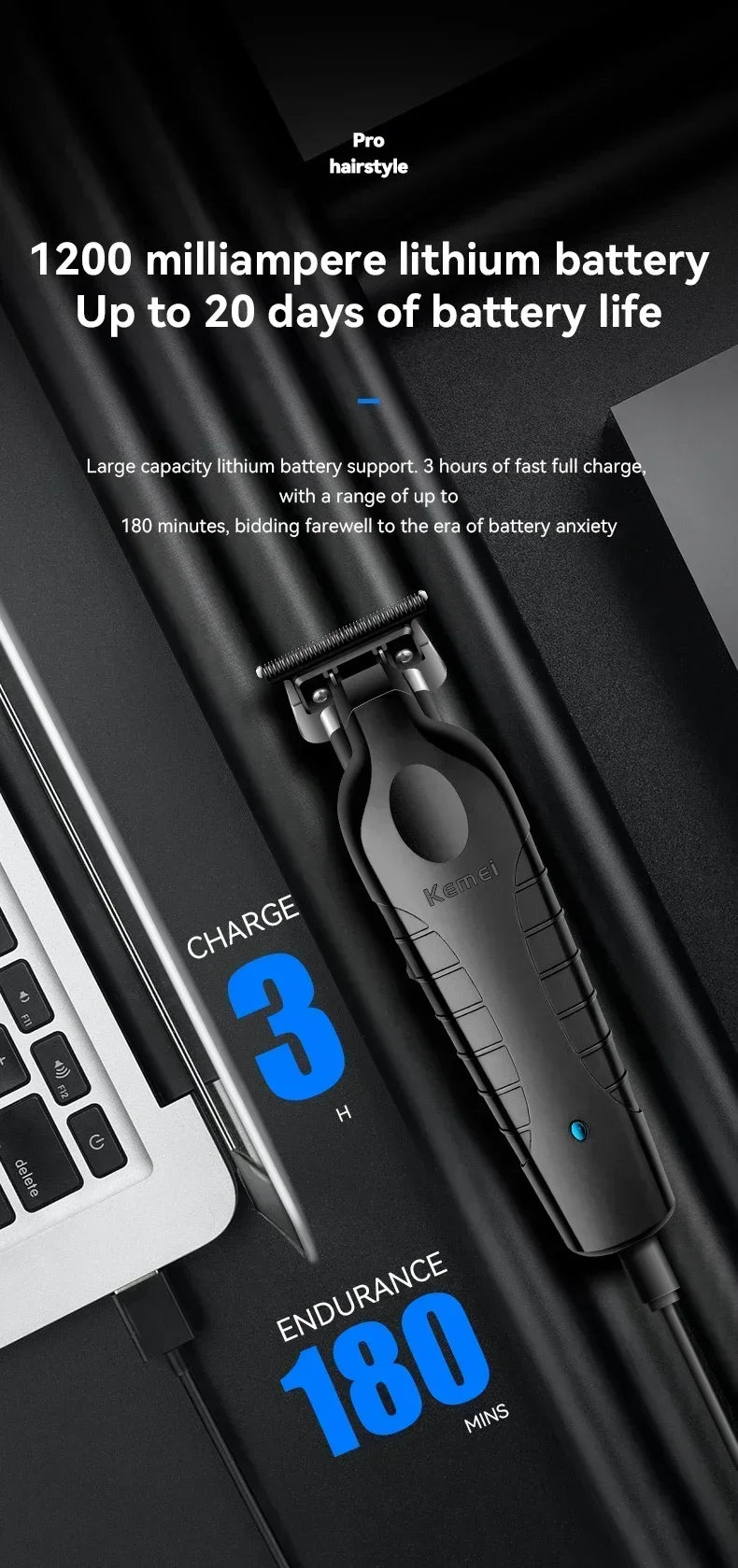 Kemei KM-2299 USB Fast Charging Clippers Barber Machine 1200MA Rechargeable Cordless Hair Trimmer Kemei Electric Hair Clipper