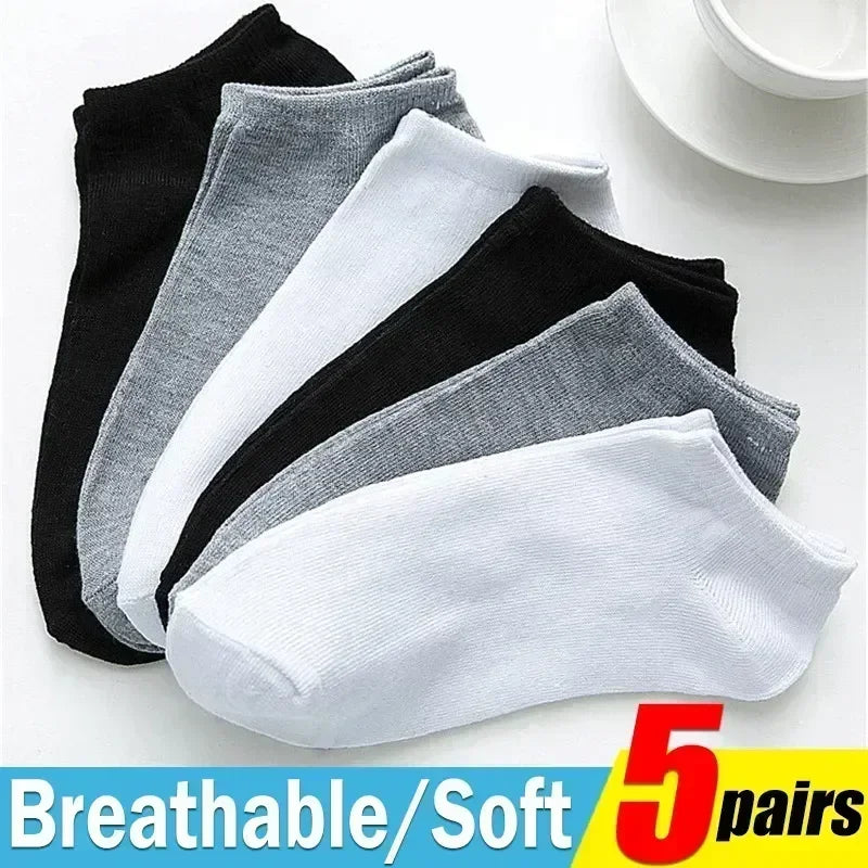 5/10 Pairs Unisex Ankle Socks Solid Color Black White Gray Cotton Deodorant Breathable Running Sports Socks New Spring Summer