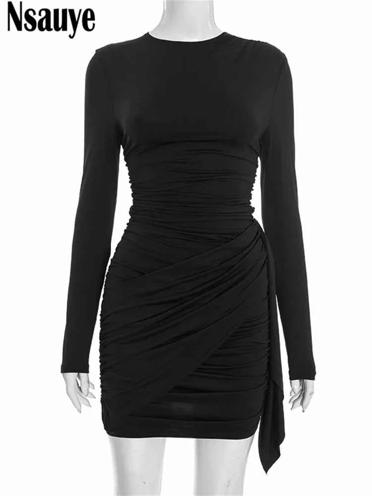 Nsauye New Fashion Women Short Wrap High Waisted Mini Winter Dress 2025 Outfits Sexy Night Club Party Evening Long Sleeve Dress