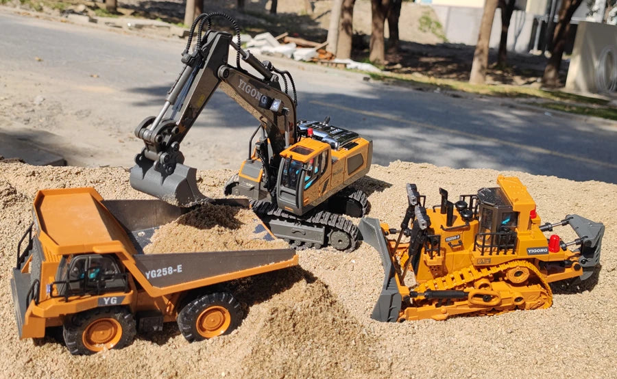 4WD Remote Control Excavator 4x4 Alloy Dump Truck Bulldozer Radio Model RC Car Construction Vehicle Toy Children Kids Gifts - Shoppiline