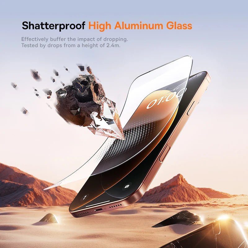 Baseus Tempered Glass for iPhone 17 16 15 14 13 12 Pro Max Screen Protector HD With Cleaning Kit Anti Peeping Dust-proof Glass - Shoppiline