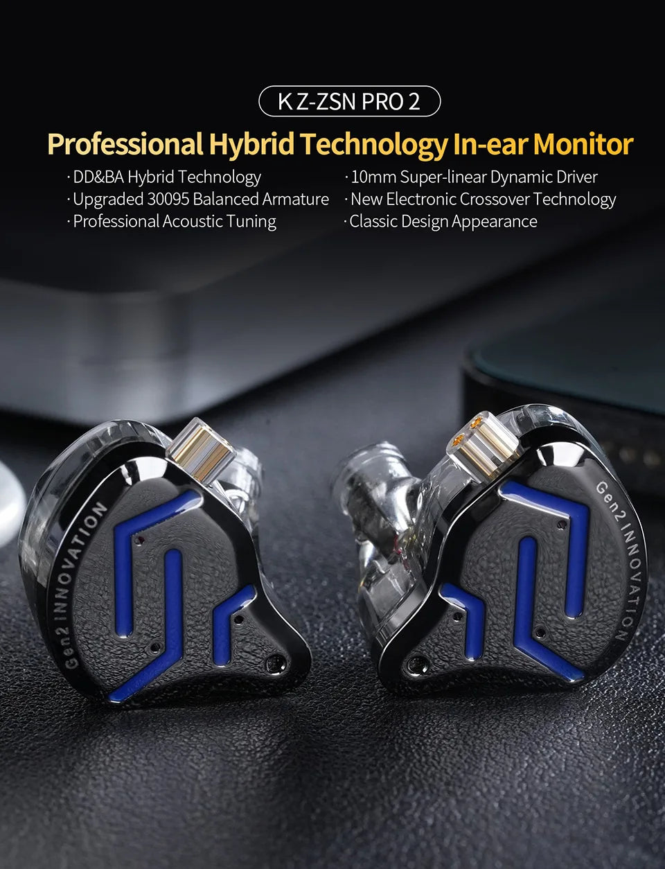 Écouteurs intra-auriculaires hybrides KZ ZSN Pro 2 1BA+1DD en métal HIFI Bass Casque de surveillance Écouteurs de sport à réduction de bruit
