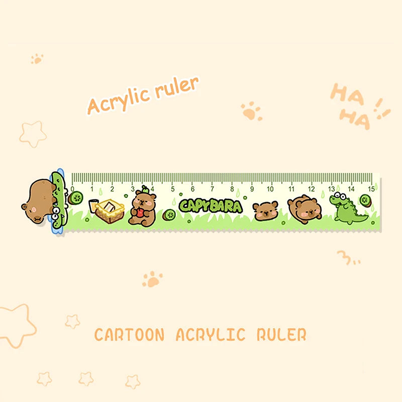 15cm Capybara Ruler Wavy Lines Drawing Tools Acrylic Cute Cartoon Straight Ruler Stationery School Office Supplies