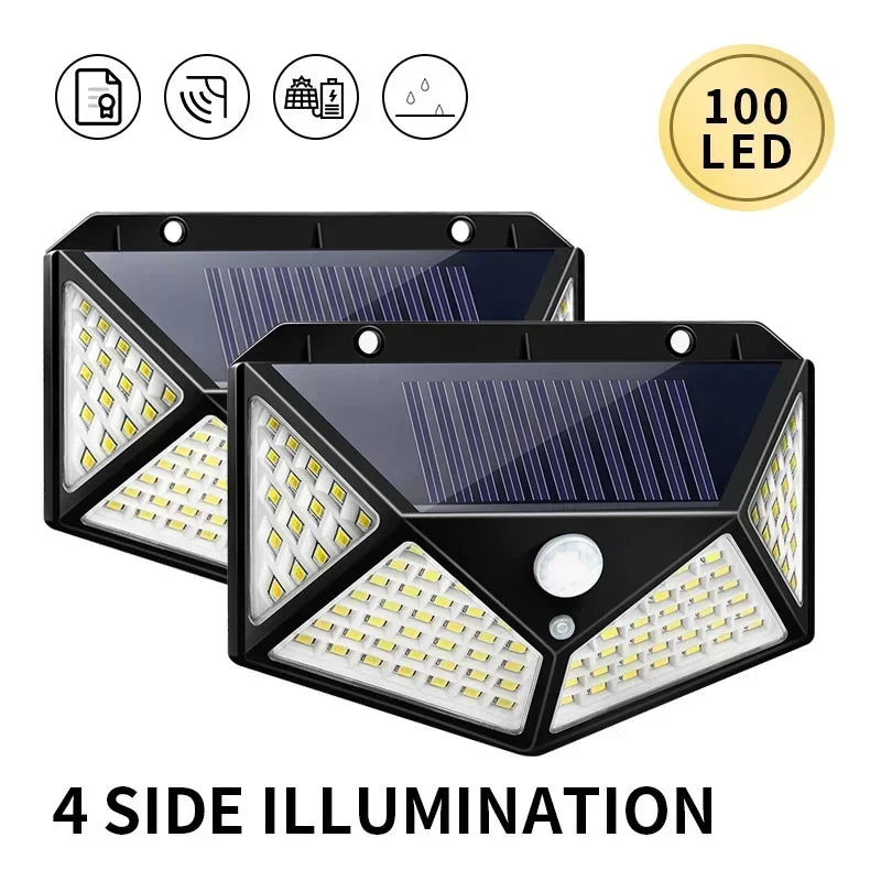 Solar Lights Outdoor Wall Lamp PIR Motion Sensor 100LED Solar Powered Sunlight Street Light for Garden Courtyard 1/2/4Pcs