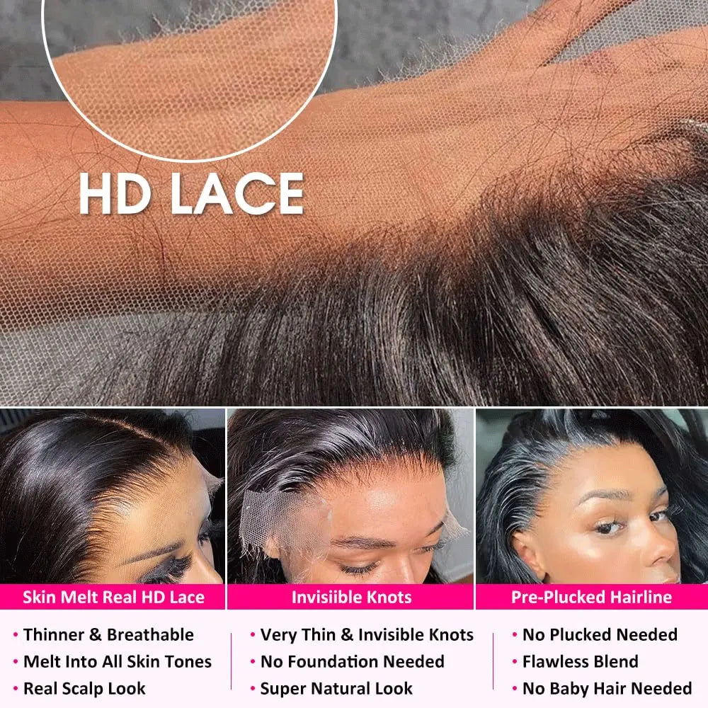 Unbehandelte peruanische Body Wave Echthaarperücken mit 250 % Dichte, 40–42 Zoll, 13x6 HD-Lace-Front, 13x4-Frontal-Perücken, glueless Verschlussperücken für Damen