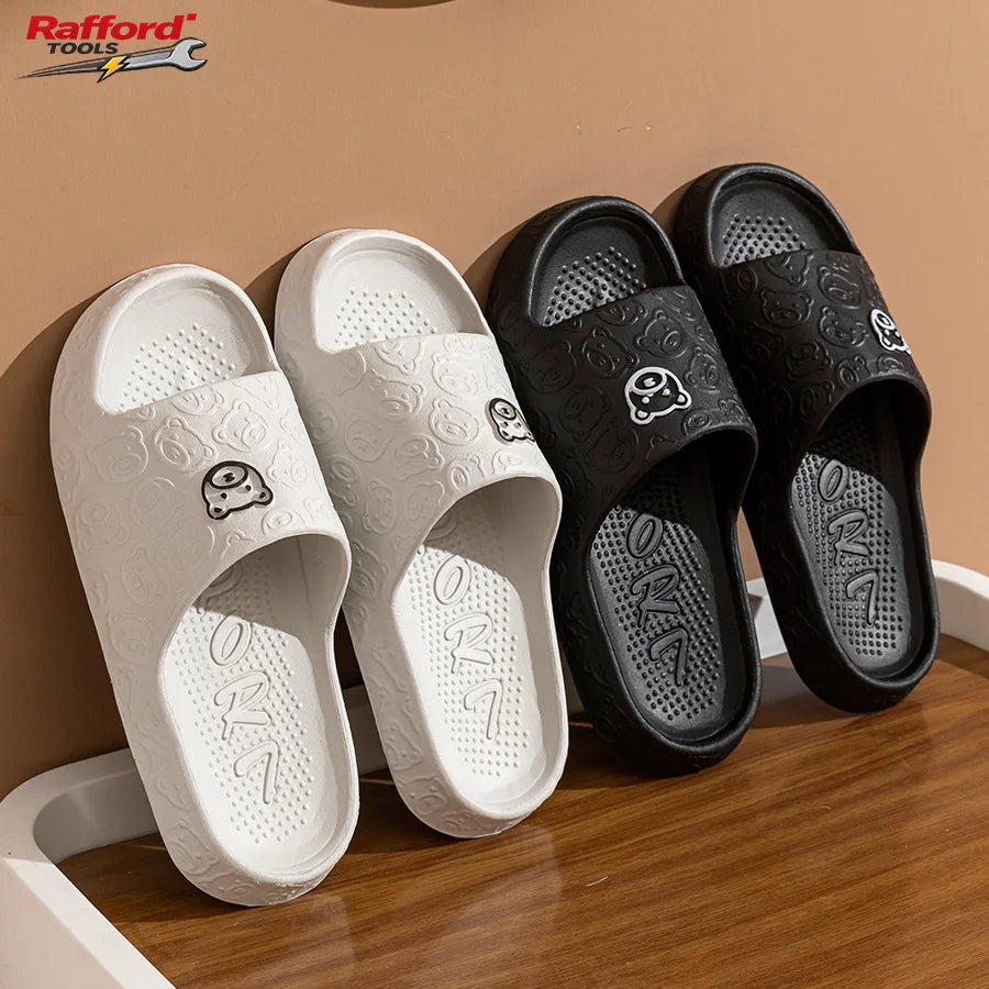 Rafford Bear Print Slides Soft Non-Slip Quick-Dry Unisex Sandals for Home Bathroom Dorm Couples Summer Shoes