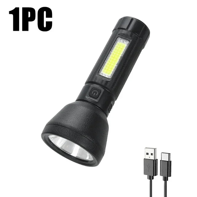 5 LED High Power Led Flashlights Rechargeable Camping Torch 5 Lighting Modes For Outdoor Camping Adventure Lamp with Side Light