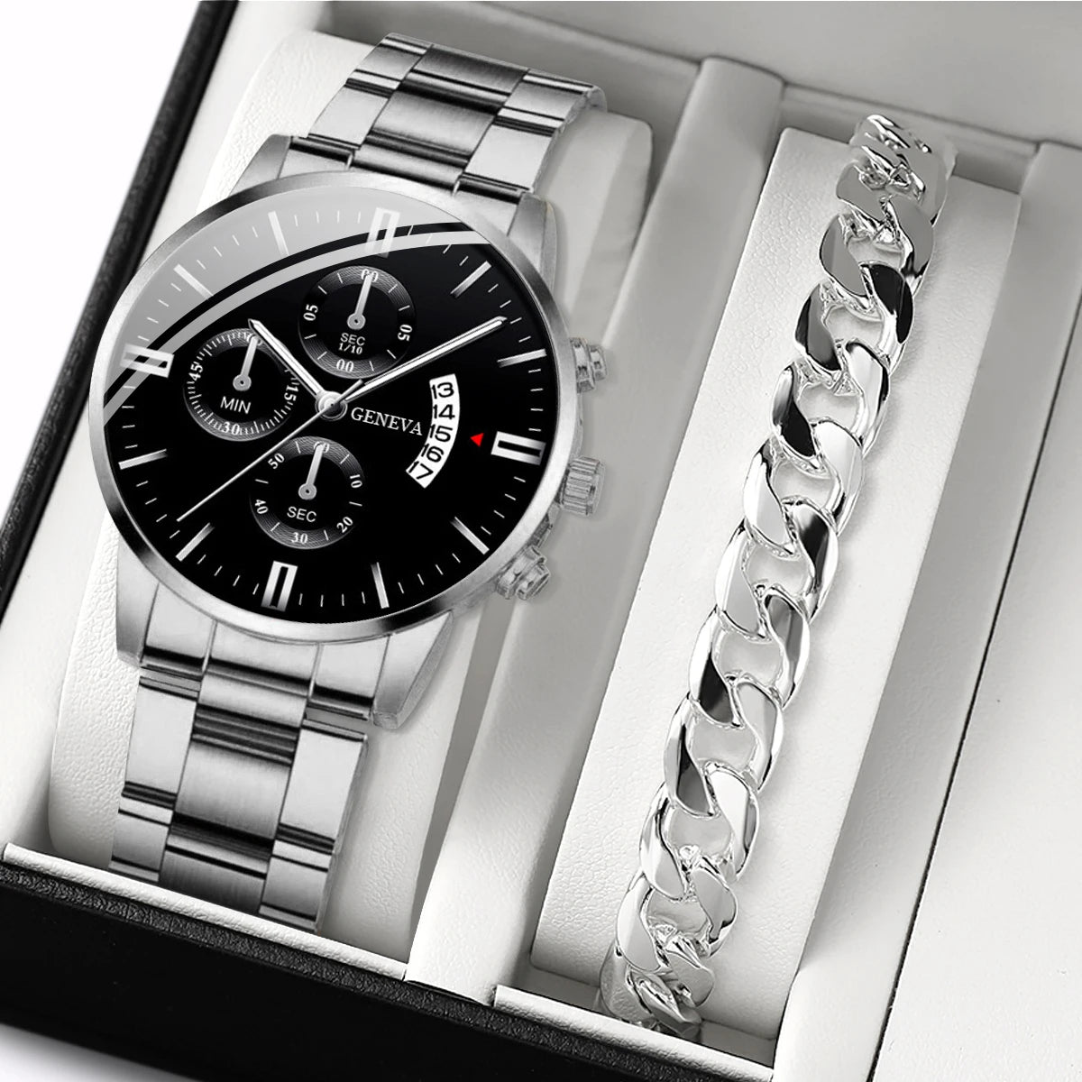 2 Stück Herren Business Uhren Mode Stahlband Quarzuhr Männliche Kalenderuhr Armband Relogio Masculino (Ohne Box)