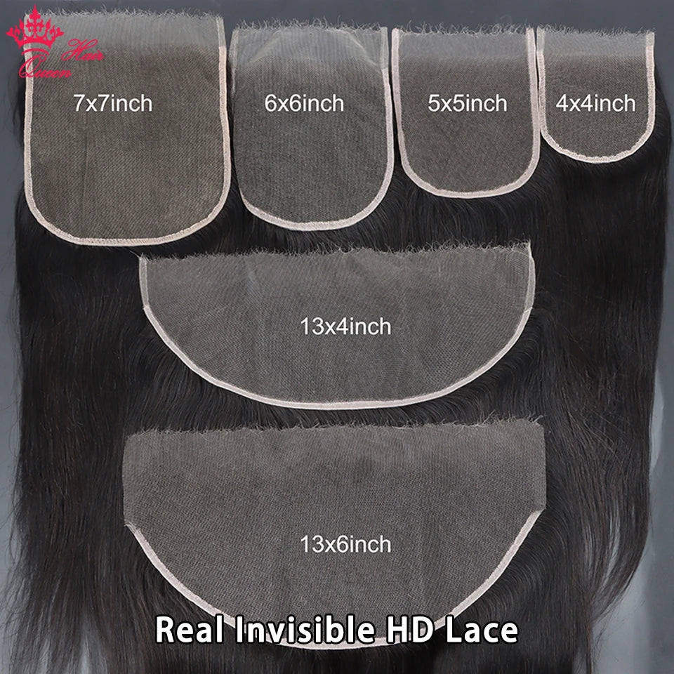 Queen Hair Real HD Frontal/Closure Only Invisible Melt Skin Lace 13x6 13x4 4x4 4x6 5x5 6x6 7x7 Raw Human Hair Body Wave/Straight