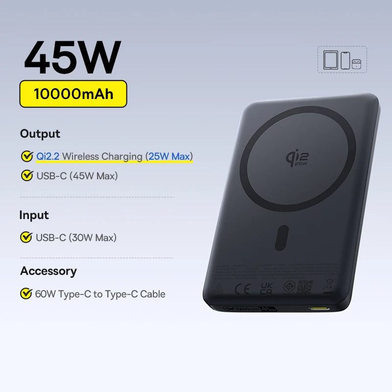 Baseus Qi2 Magnetic Power Bank 10000mah 15W Wireless Charging 22.5W Wired Charge Qi2-Certified for iPhone 16 15 14 13 12 Pro Max - Shoppiline