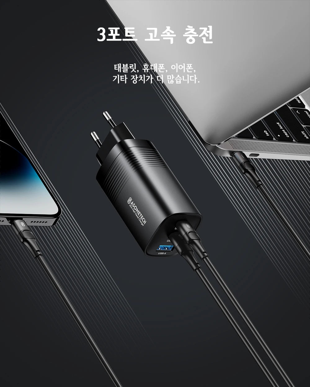 ASOMETECH GaN USB Type C Charger 65W 45W PPS PD QC4.0 Quick Charger For Macbook Laptop IPAD Tablet iPhone 14 Samsung S23 Ultra - Shoppiline