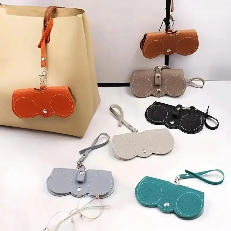 Litchi Embossed PU Leather Glasses Case Cute Hanging Eyewear Holder for Sunglasses Reading Glasses Portable Travel Storage Bag