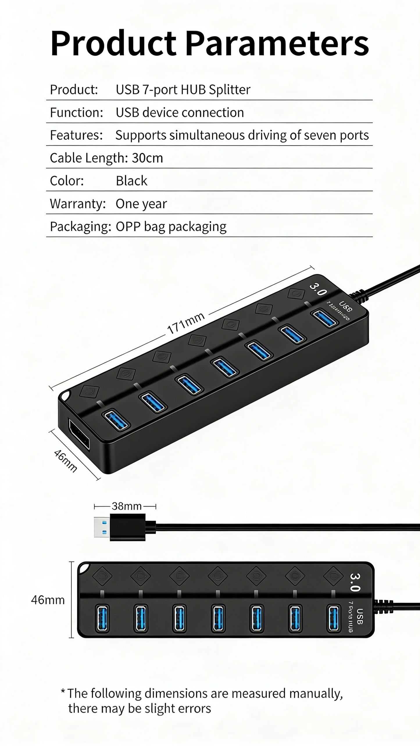 USB 3.0 Hub 4/7 Port with LED Indicator Independent Switch Control for Laptop Flash Drive Hard Disk Printer Camera Keyboard