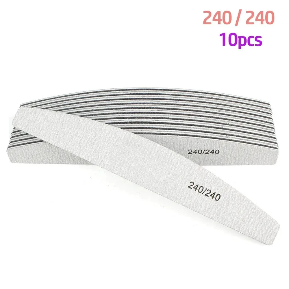 10Pcs/Lot 80/100/150/180/240 Grit Limas Trimmer Lime Nail Art Ongle Manicure Tool Nail File Buffer Double Side Nail Files Buffer