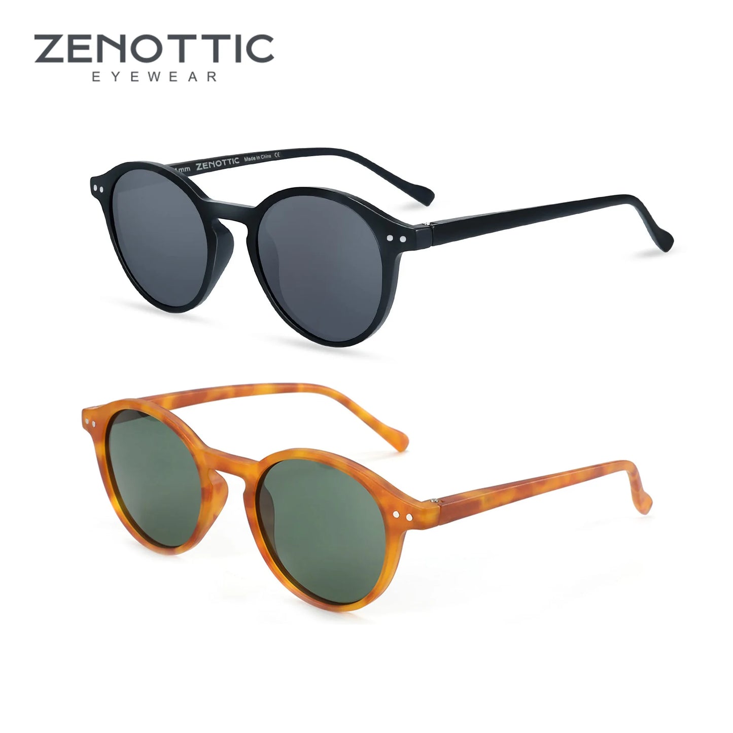 ZENOTTIC Lunettes de Soleil Rétro Polarisées 2023 2024 Hommes Femmes Vintage Petite Monture Ronde Lunettes de Soleil Verres Polarisés UV400 Nuance
