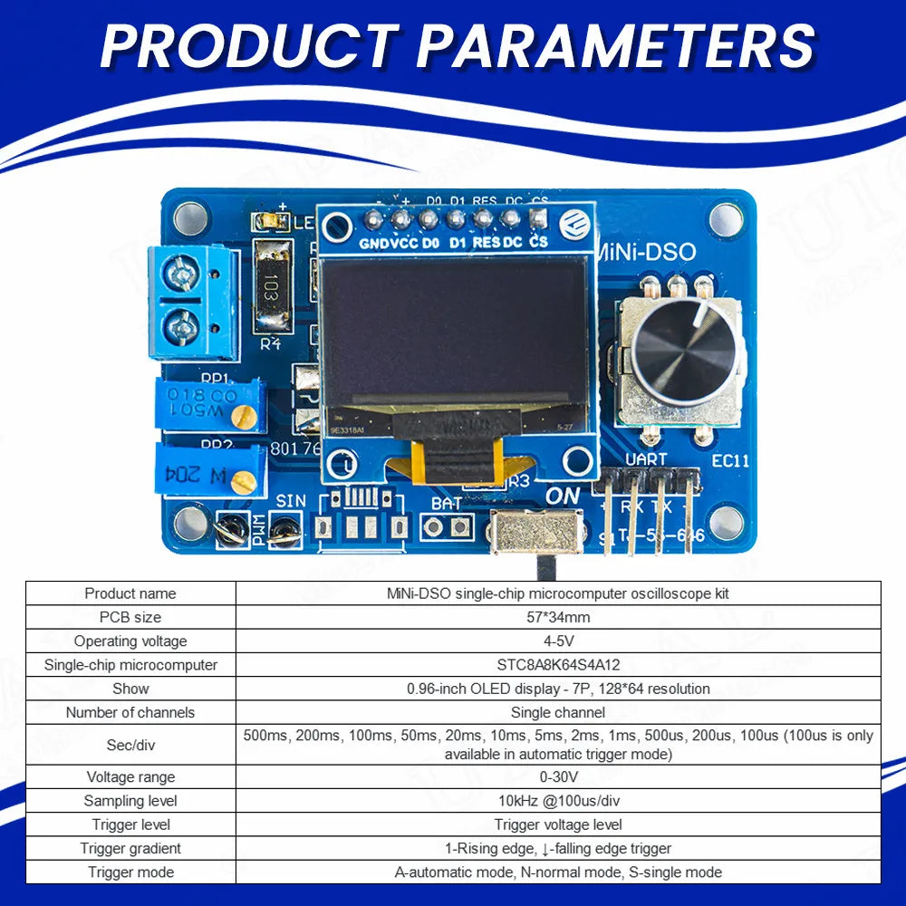 DIY Mini Digital Oscilloscope Electronic Kit STC8K8A MCU with 0.96 Inch OLED DIY Soldering Project Practice Solder Assembly - Shoppiline