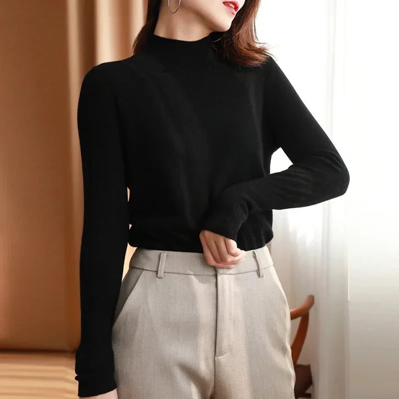 Pull-overs chic Automne-Hiver pour femmes, en tricot, col roulé, manches longues, coupe ajustée, doux et chaud, Pull Femme Top