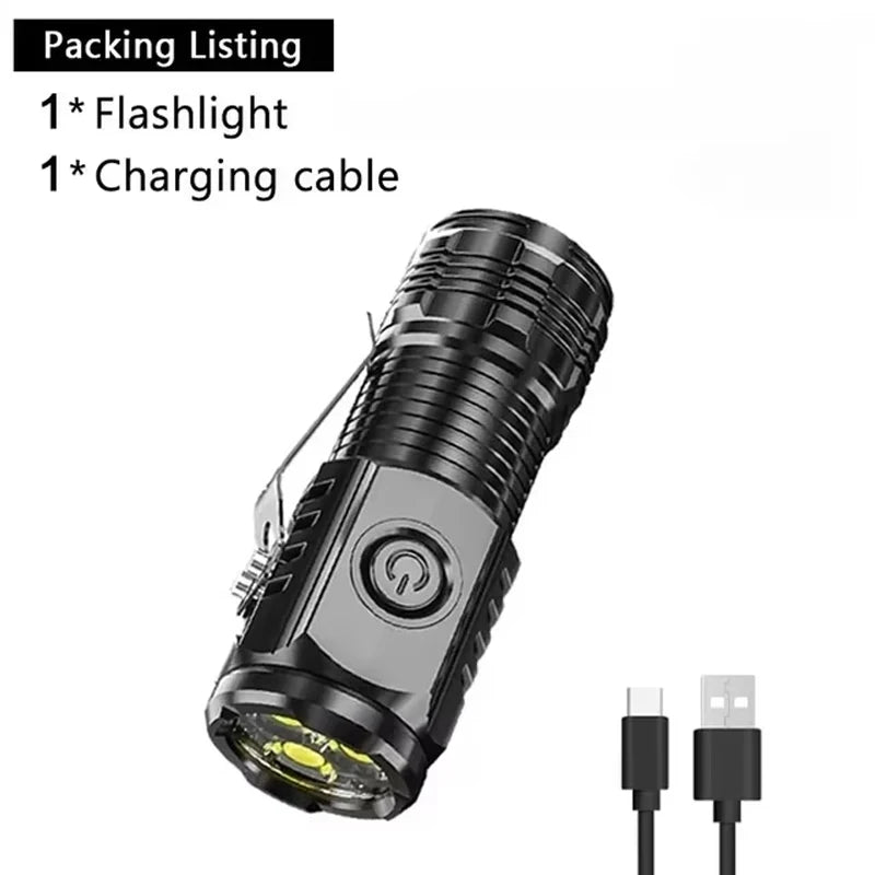 USB Rechargeable Mini Flashlight COB+XPE Portable Built-in Battery Zoomable Small Torch 3 Mode Camping Emergency Flashlights