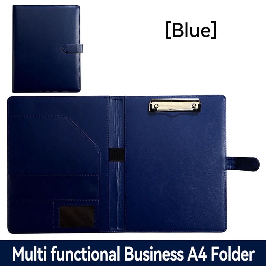 1Pc Texture PU Leather Multi-Functional Folder A4 Clip Pen Holder Card Slots - Business Office Meeting Organizer for Bank/Sales - Shoppiline