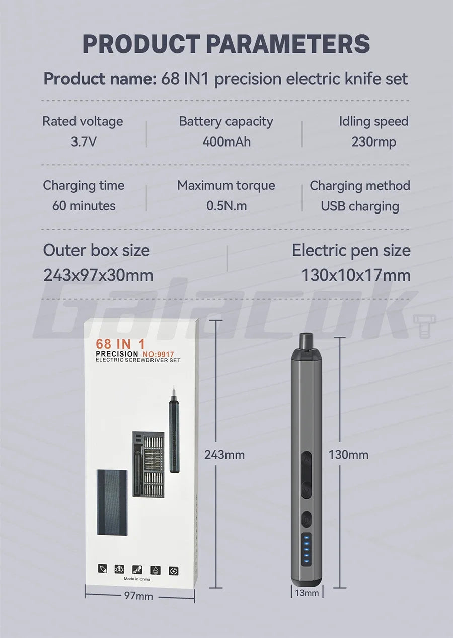 68 IN 1 Precision Electric Screwdriver Set 5 Levels Adjustable Comes Fill Light Professional Mobile Phone IPad Repair Tool - Shoppiline