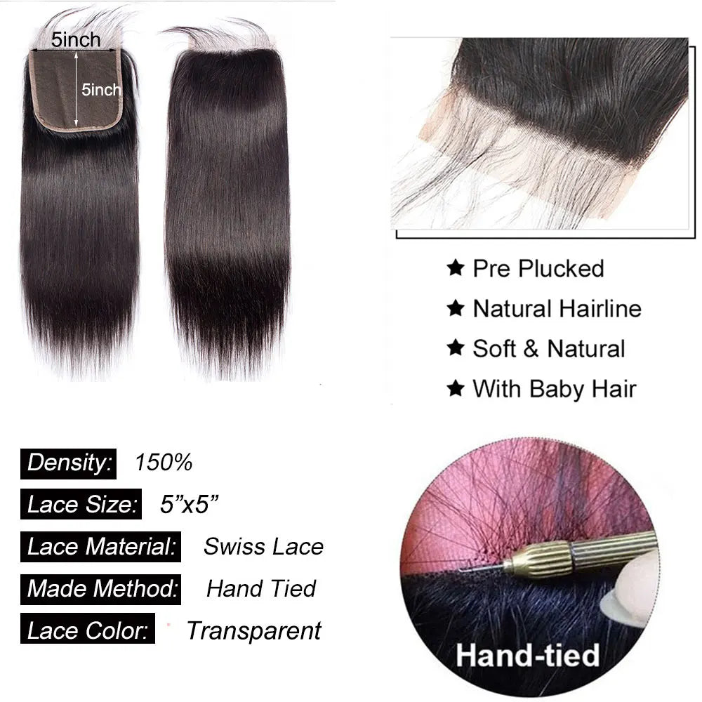 Raides 4x4 5x5 6x6 Closure Dentelle Cheveux Humains Transparents 13x4 13x6 Frontal Dentelle Cheveux Humains Oreille à Oreille Extensions Frontales