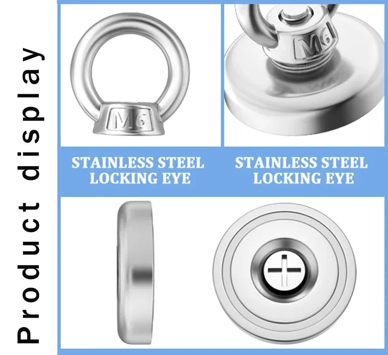 Super Strong Suction Salvage Helper, Made of N52 Heavy Rare Earth Material, with Countersunk Hole and Eyebolt Suction metal