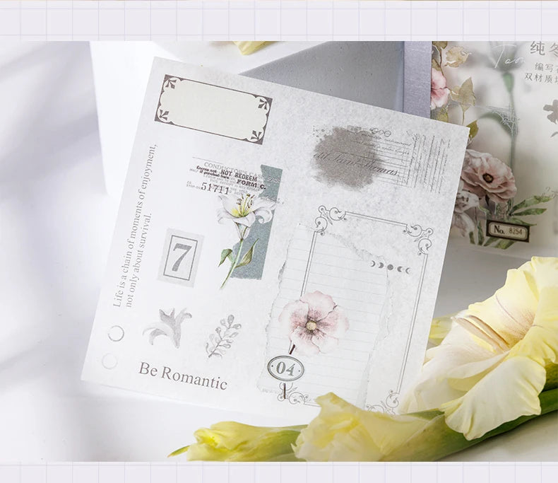 4Style 20pcs/book INS Floral Sticker Book Four Seasons Theme Cutting Scrapbook Dual-material Handbook DIY Decorative Stickers