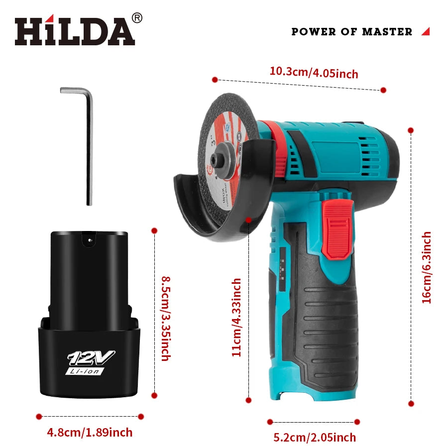HILDA 12v Mini Angle Grinder Rechargeable Grinding Tool Polishing Grinding Machine For Cutting Diamond Cordless Power Tools - Shoppiline