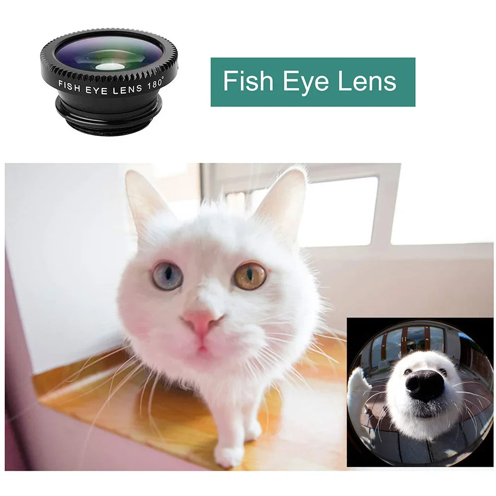 Objectif 3 en 1 Fisheye Grand Angle Zoom 0,67X Macro pour Téléphone Kits d'Objectifs Caméra pour Smartphone Objectif Zoom Fisheye avec Clip Téléphone